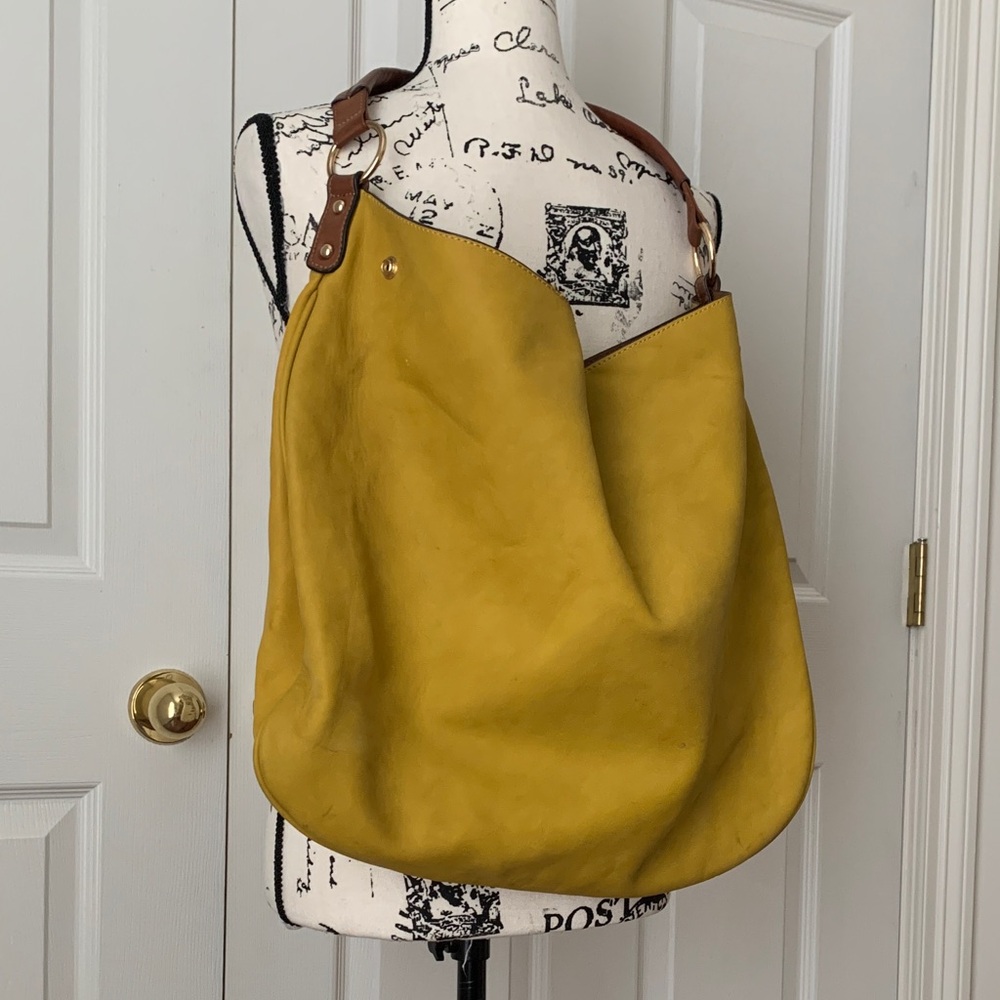 Anthropologie Yellow Leather Tote Bag